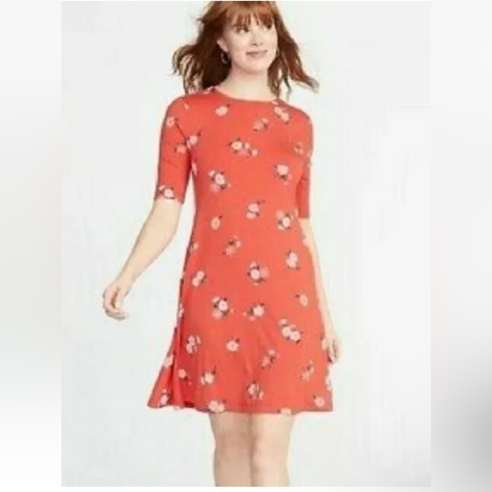Old Navy Red elbow length swing dress midi Large